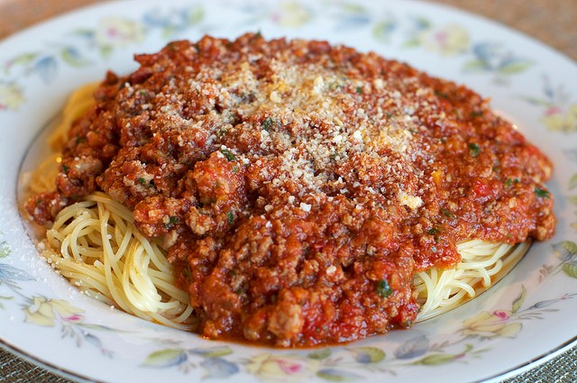 spaghetti bolognaise au camping