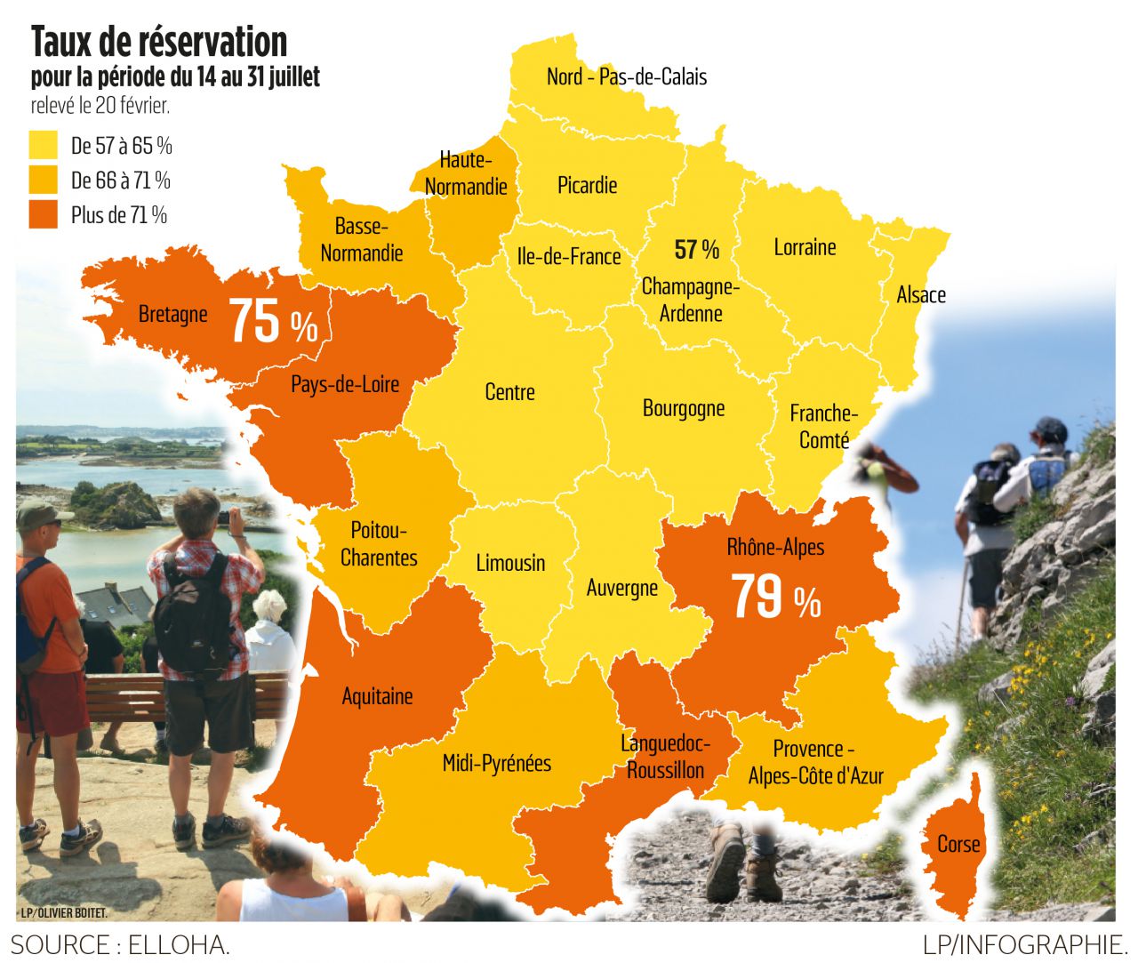 Carte de France des destinatiosn des Francais pendant les vacances d'été 2017